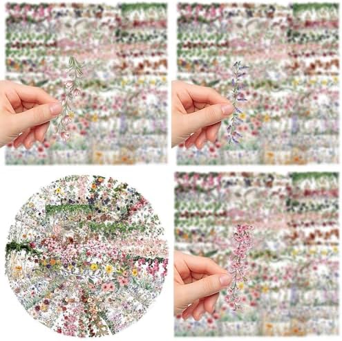 60PCS Watercolor Floral Vine PET Stickers Clear Waterproof Aesthetic Garden