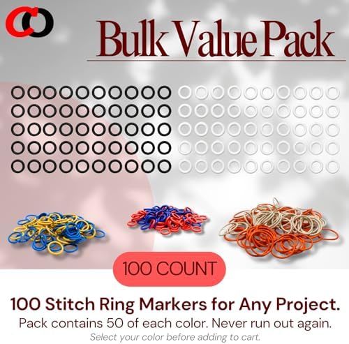(100 Pack) Soft Stitch Ring Markers for Knitting and Crochet - Flexible, Snag-Free Rubber Stitch Markers (Large Size for Needle Sizes 17-35, Orange & White)
