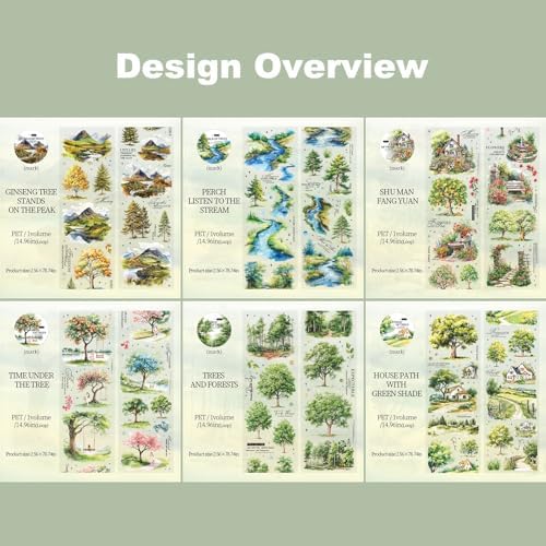 6 Rolls Nature Landscape PET Tape Set with Clip for Scrapbook
