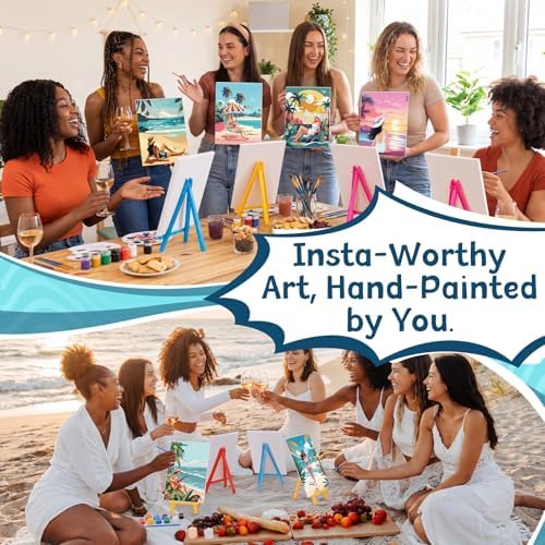 Blosssound 10 Set Pre Printed Canvas Pre Drawn Canvas Painting with Easel Kits 5" x 7" Outline Painting Panels for Beginners, DIY Craft Project, Party Favor, Home Decors(Hawaii Women)