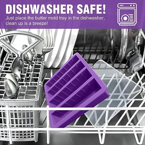 Walfos Silicone Butter Mold with Lid and Spatula, Non-Stick Tray Fits Standard Butter Stick Size, Large Cavity, Holds 8 TBSP, Ideal For Soap Bar, Energy Bar, Brownie, Cake, Purple