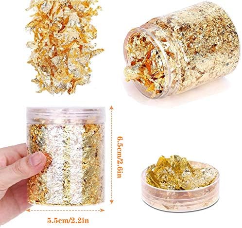 Gold Leaf Flakes,Gold Foil Flakes for Resin，10g Metallic Foil Flakes，for Nail Art, Painting, Crafts, DIY Crafts，Slime and Resin Jewelry Making