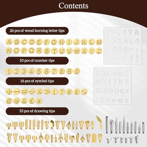 105 Pieces Wood Burning Tip Letters Set Including Letter Number Symbol Alphabet Template for Wood Burner DIY Embossing Carving