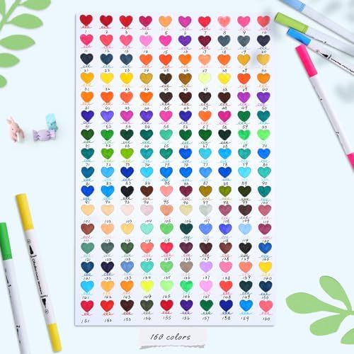 Ohuhu Adult Coloring Book Markers 160 Color Dual Tip Water-Based-Maui-White | No Bleed Coloring Markers Fineliner & Brush Drawing Pens Art Pens for Kids Adults Sketch Journal