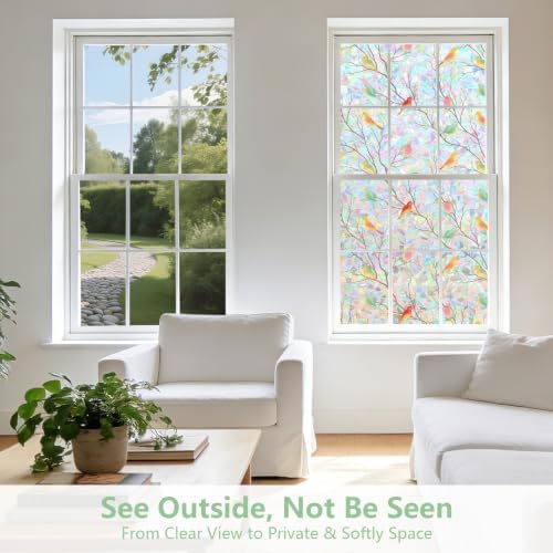 Kromapolis Window Privacy Film, Stained Glass Rainbow Bird, 23.6″ x 157.4″