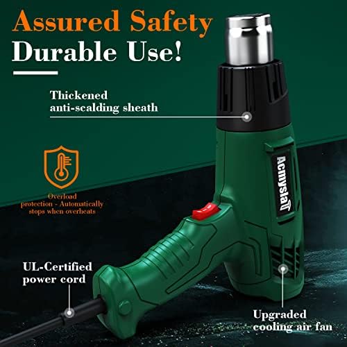AcmyslaT Heat Gun, Heavy Duty Hot Air Gun Kit Dual Temperature Settings 572℉~932℉ (300℃-500℃), Overload Protection with 4 Nozzles for Crafts, Shrink Wrapping/Tubing, Paint Removing, Epoxy Resin | 572℉~932℉ (300℃-500℃), Overload Protection with 4 Nozzle...