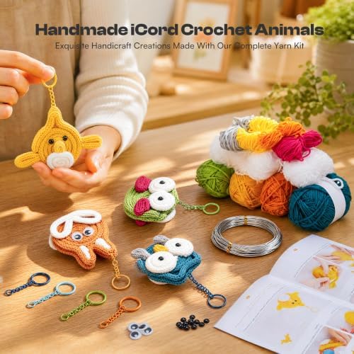 4 Pcs iCord Animals Knitting Kit, Complete Yarn & Aluminum Craft Wire Set