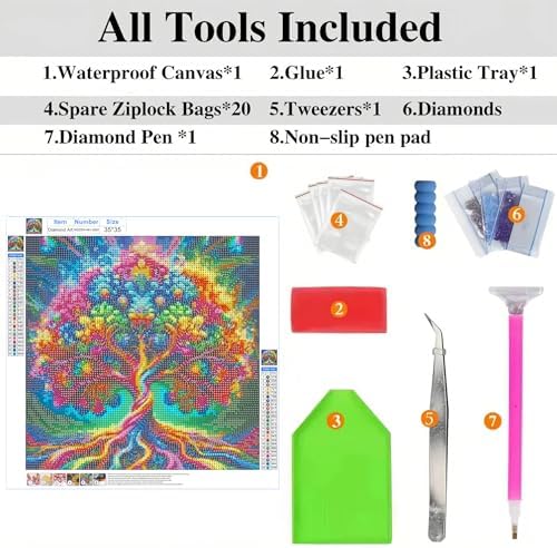 ckdiluy Tree of Life Diamond Art Kits for Adults Beginners, 5D DIY Colorful Diamond Painting Kits, Full Round Drill Diamonds Dots Gem Art Crystal, Home Wall Decor 13.8X13.8 Inch
