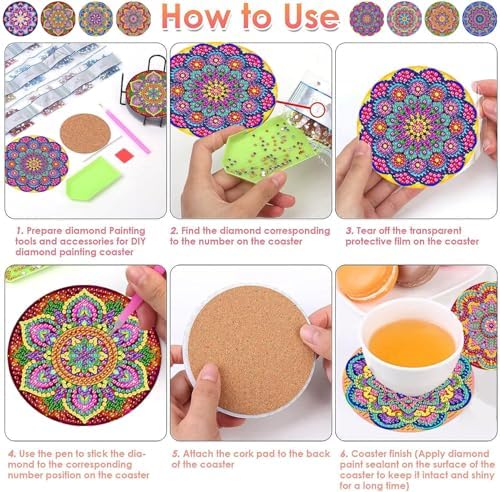 ijbnhd Mandala Diamond Painting Coasters Kit with Holder 4X4IN