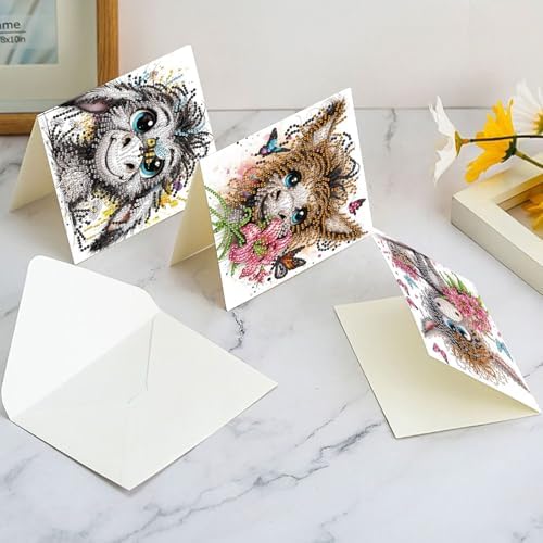 6 Pcs 30x15cm 5D Diamond Painting Greeting Cards Kits, Handmade Festival Greeting Cards with Envelopes DIY Diamond Art Crafts Birthday Cards Sparkling Designs for Birthdays Christmas Holiday (Donkey)