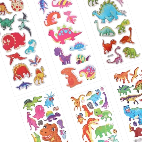 20 Sheets Puffy 3D Kids Dinosaur Stickers Cartoon & Real Dinosaur Sticker | Adorable Animal Themed Party Supplies for Journal Water Bottle Scrapbooking Laptop Classroom DIY Craft Decoration