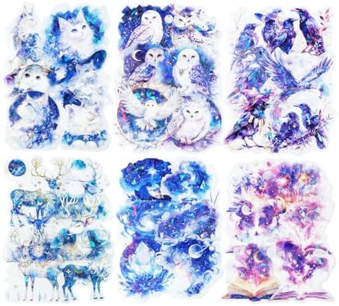60 Pcs Holographic Fantasy Stickers for Scrapbooking, Journaling