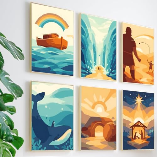 Clendo 6 Packs Paint by Numbers Kit for Adults, Bible Adult Paint by Number Kits on Canvas Without Frame, DIY Oil Painting for Home Decor Gift 8” W x 12”L