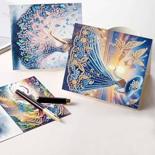 antor 6 Pcs 5D Diamond Painting Greeting Cards Kits, Elegant Lady DIY Diamond Art Cards with Envelopes, Handmade Rhinestone Greeting Card Set for Birthdays & Holidays