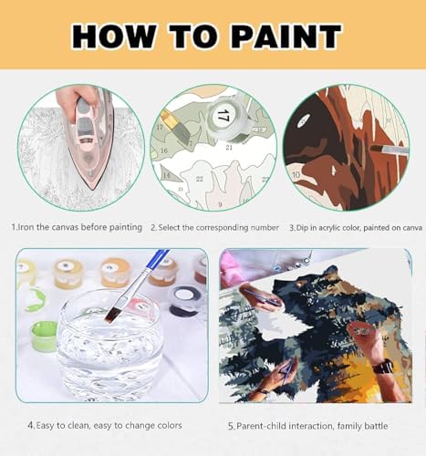 Meothan Paint by Numbers Kit for Adults Beginner 16x16 inch (Without Frame) | Forest Bear Adult Paint by Number Kits on Canvas, DIY Acrylic Oil Easy Painting by Numbers for Home Wall Decor