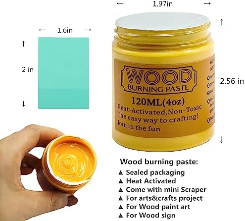 JAJADO Wood Burning Paste and Mini Squeegee, 4 OZ Wood Burning Gel for Canvas, Denim, Craft Woodboard, Heat Activated Wood Burning Stencil Paste for DIY Home Decor Art Crafts