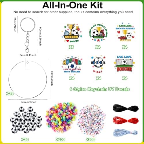 900Pcs 24 Sets Soccer Keychain Making Kit, DIY Soccer Gifts Crafts