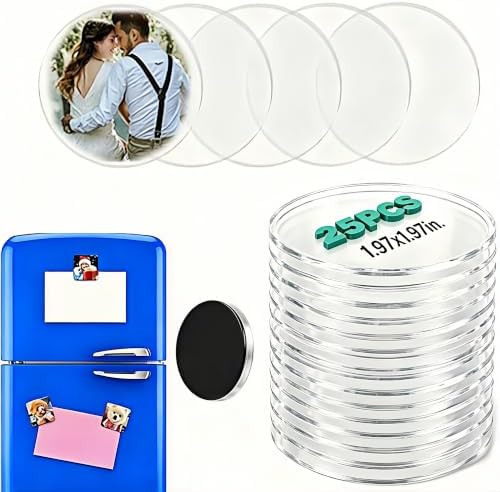 25 Pack Clear Acrylic Fridge Magnet Blanks 1.97x1.97in 5mm(0.2in) Thick Magnet Sheets DIY Craft Kit(Round)