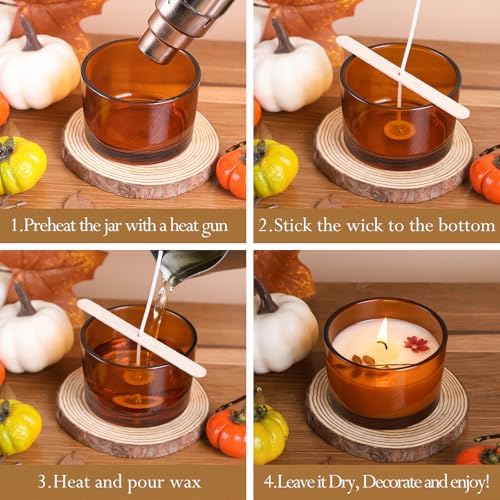 CONNOO 15 Pack 4oz Amber Glass Candle Jars with Airtight Bamboo Lids