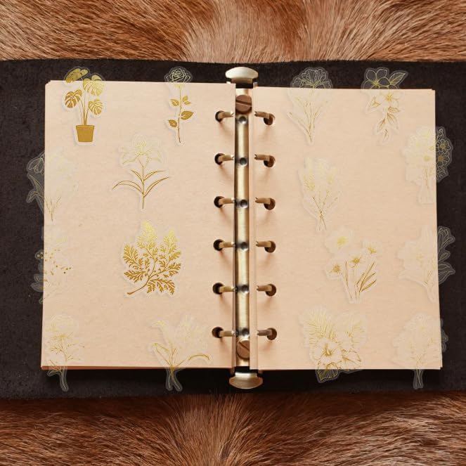 50 Pcs PET Transparent Gold Plant Stickers, Waterproof Vinyl Gold Foil Floral & Foliage Decals for Laptop Skateboard Luggage, Elegant Botanical Stickers Gift for Kids Teens Adults(Golden Plants)