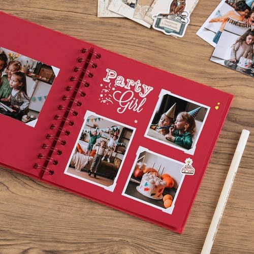 potricher 7 x 7 Inch Small DIY Scrapbook Photo Album 40 Pages, Red | Thick Kraft Paper Scrap Book Photo Albums, Memory Book for Wedding, Anniversary, Baby, Family, Travel, DIY Projects