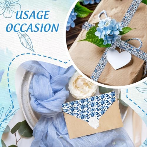 Whaline 12 Rolls Blue Floral Washi Tape Chinoiserie Masking Tape Set Toile Flower Leaves Plaid Striped Dots Decorative Wrapping Paper Tapes Boxed for Scrapbook Journal DIY Crafts