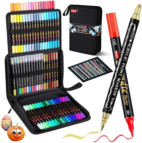 Droaful Acrylic Paint Pens Markers, 72 Pc Dual Tips Metallic Paint Markers