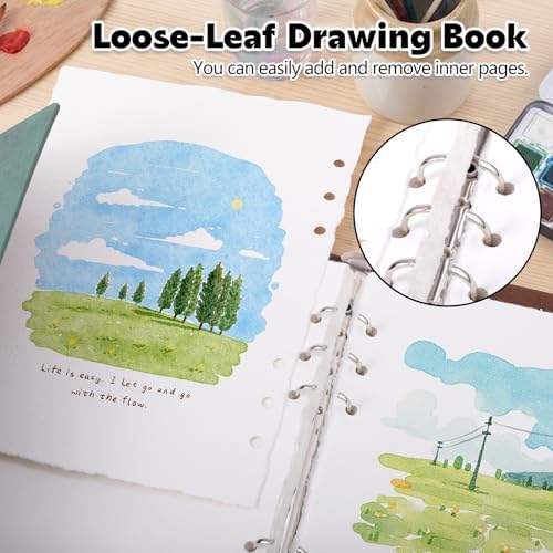 Watercolor Journal, 24 Sheets Cold Press Paper, 5.5 x 8.1 in, Green