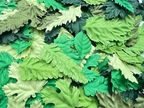 100 pcs Mulberry Paper Leaves DIY Craft Scrapbooking Wedding DIY Craft Supplies Card (Mixed Leaves Green Tone)
