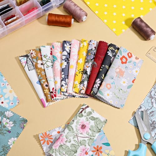 200 Pcs 5"x 5" Charm Packs for Quilting, Precut Multi-Color Printed Floral Fabric Squares Bundles Quilting Supplies, Spring Floral Color Scheme Printed Patchwork Supplies for Holiday DIY Sewing Craft