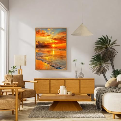 RYMILIE Sunset Diamond Art Kits for Adults Diamond Painting Kit 12x16in | 5D Beach Scenery Diamond Art Painting Kit for Beginners, DIY Full Round Drill Gem Art Crafts for Home Wall Decor Gift