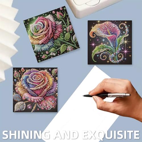 Diamond Art Cards with Envelopes–6PCS DIY Diamond Painting Greeting Cards Kit | Card Making Kit with Bling for Adults & Beginners | Birthday,Holiday & Thank You Cards (Rose Flower)