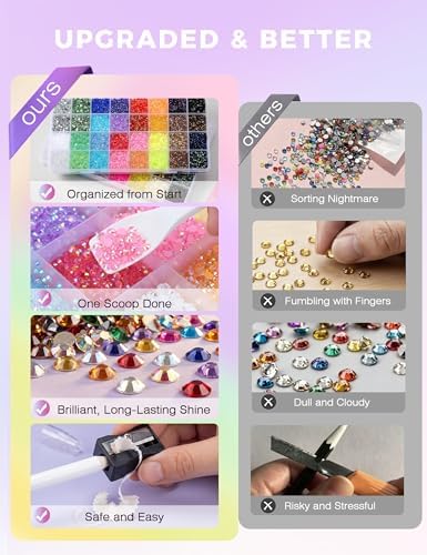 Flatback Rhinestones for Bedazzling Kit with Glue, for Nail Gems and Charms