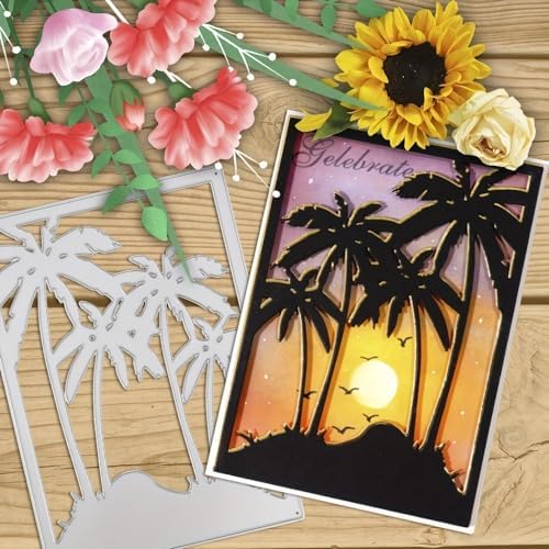 Lapoo 3D Backgrounds Frame Metal Cutting Die for Scrapbooking, New Cutting Dies DIY Album Card Making Decor Paper Craft Metal Die Cuts Party Wedding Decorations (Sea Coconut 5.5 x 7.5 in)