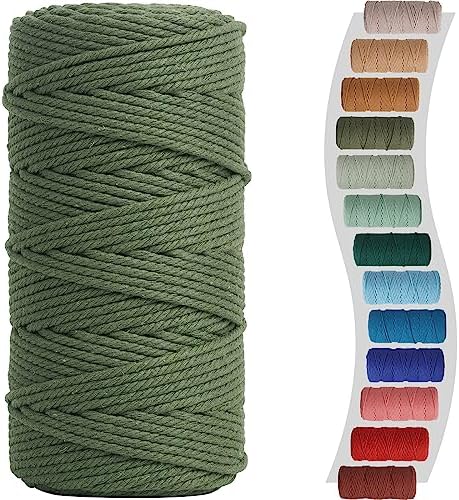 NOANTA Olive Green Macrame Cord 3mm x 220yards, Cotton Macrame Yarn