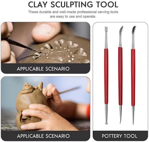 HLGHLG 3 PCS Leather Stamping Tools Set, Professional Steel Leather Carving & Embossing Tools with Comfortable Rubber Handle for DIY Craft, Modeling Clay