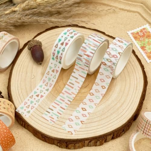 Boho Washi Tape Set 10 Rolls Cute Masking Graphic Floral Pattern Decorative Tapes for Arts, DIY Crafts, Journals, Planners, Scrapbook, Wrapping (Retro)