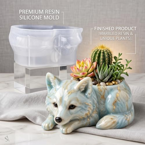 Fox Resin Silicone Planter Mold 3D Animal Epoxy Candle Holder Mold