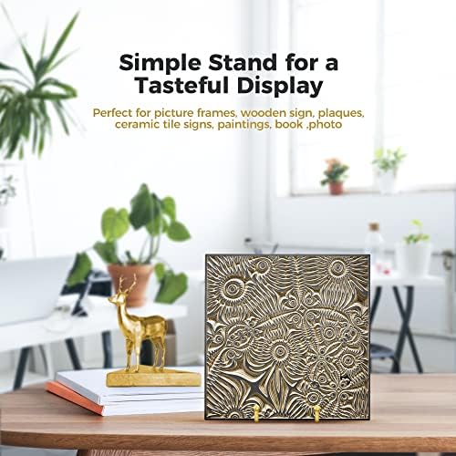 TR-LIFE Plate Display Stand - 4.5 Inch Holder + Metal Frame for Picture, Decorative Plate, Photo Easel, Tabletop Art (Gold 2 Pack)