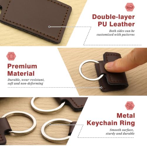 10 Pcs Leather Keychain Blanks, Rectangular PU Leather Key Fob Kit