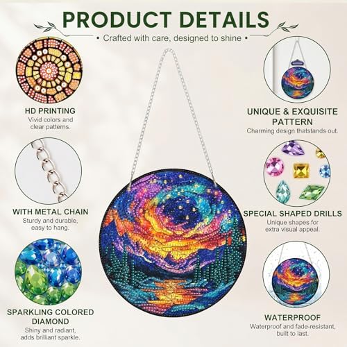 HMZephitiquc Aurora Hanging Diamond Art Kits for Adults, Special Shaped Crystal Diamond Painting Suncatchers, 5D Gem Art for Adults, Sun Catchers DIY Craft Kits for Gift Home Decor