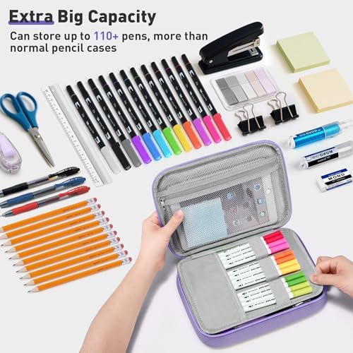 Zannaki Large Capacity Pencil Pouch Organizer | Soft Corduroy Pencil Box for Girls Boys Teens | Cute Big Pen Bag with Multiple Zipper Pockets - Pencil Case Storage for Art Supplies & Stationery-Purple