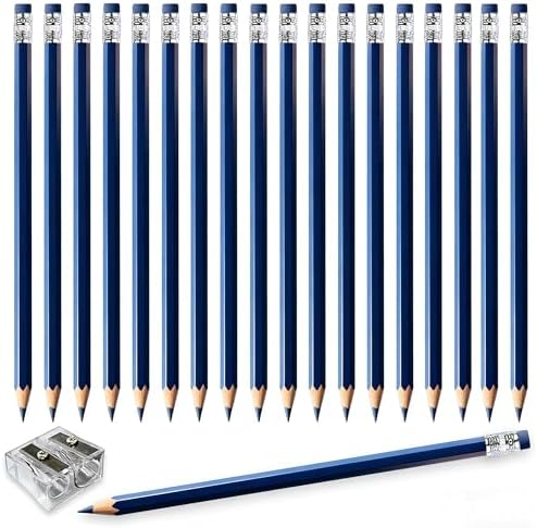 Adhere 25pcs Checking Pencils Erasable colored Pencils Pre-Sharpened #2 HB,for Checking Tests Grading,Map Coloring, editing Office Favors,including a Free sharpener. (Navy Blue)