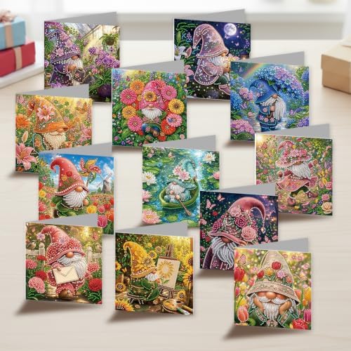 POETRYDRAW DIY Diamond Art Painting Greeting Card Kit, Creative Craft Set for Card Making，Garden Goblin