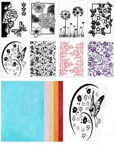 FIVEIZERO 8 Pcs Embossing Folders for Embossing Machine, 5.8 x 4.1 Inch Paper Card Embossing Templates, Floral Series for Card Making, Scrapbook, Photo Album & DIY Crafts