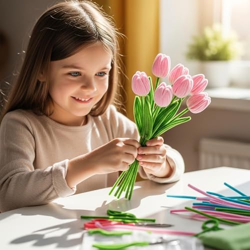 Caydo 200 Pieces Jade Pink & Moss Green Pipe Cleaners for Flowers
