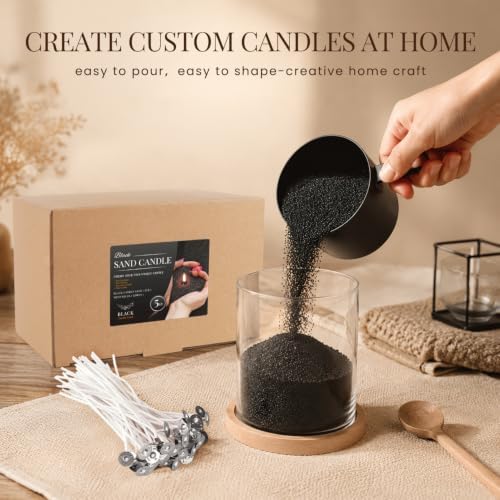 Black Sand Candle Wax Kit - 5LB Pearled Candle Sand with 50 Candle Wicks