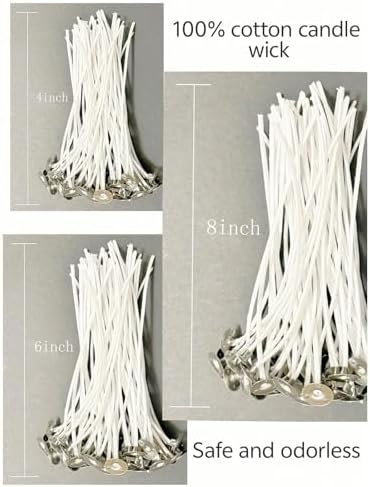 30Pcs Candle Wicks 4 Inch,40Pcs Candle Wicks 6Inch,30Pcs Candle Wicks 8 Inch,100pcs Candle Wick Stickers,Candle Wick Centering Device,20 Pcs Metal Sustainer Tabs,5pcs Candle Wick