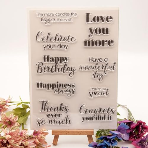 MESYGK Happy Birthday Love You More Thanks Ever So Much Special Clear Stamps Transparent Silicone Stamp Album Cards Rubber Stamp for Card Making Decoration and DIY Scrapbooking