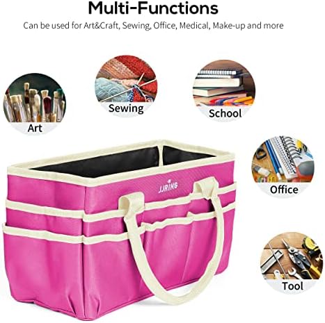 JJRING 600D Nylon Craft & Art Organizer Tote Bag With Pockets, Rose Red